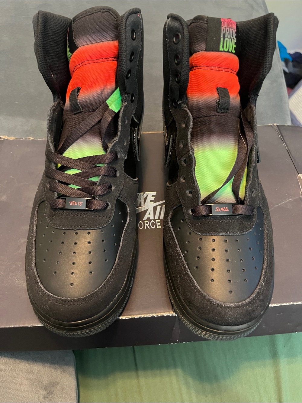 Nike Air Force 1 High Black with Red and Green Gradient Tongue